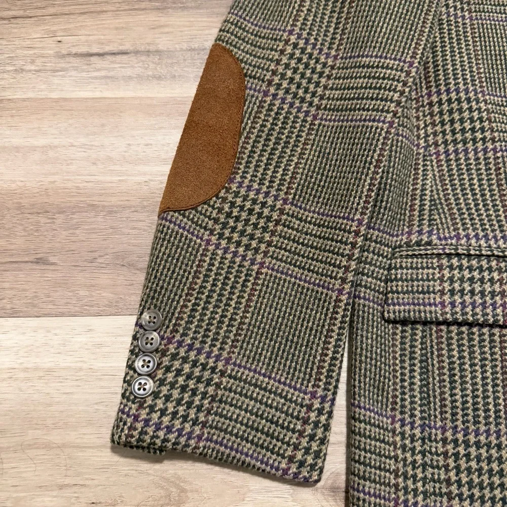 Polo Ralph Lauren Men’s 44 R Corneliani Virgin Wool Blazer Houndstooth Elbow